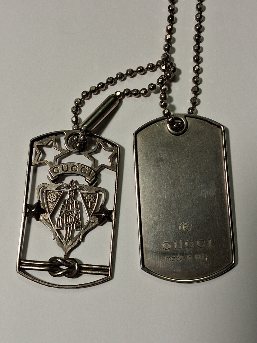 Rare  Gucci Liftboy Crest 929 ⁷Silver Dual Dog Tag Necklace - Picture 3 of 16